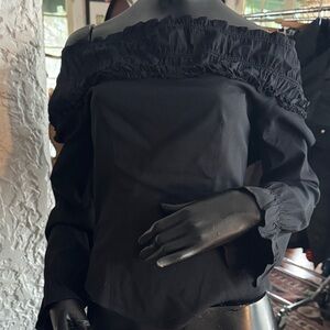 Casadei Black Ruffled Off-Shoulder Blouse